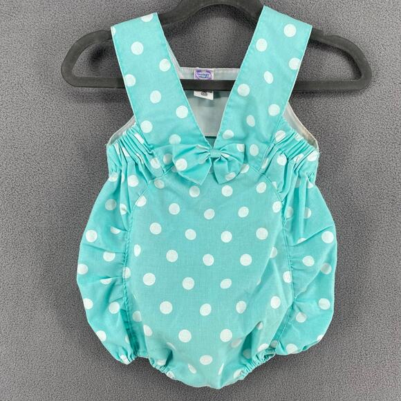 Vtg 80s 90s Fantasy Valley Playsuit Jumper Romper 24mo Blue White Polka Dot Cute